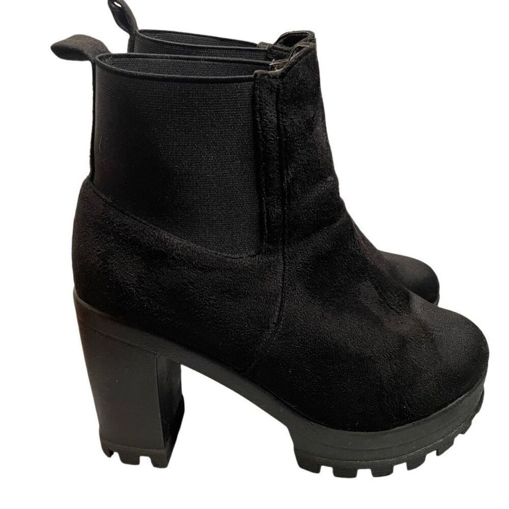 Attagirl Womens Stacked Chelsea Boots Size 7.5 Black Gored Ankle Platform Japan
